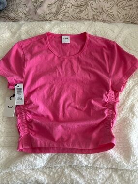 TNA Hot Pink Ruched Side Crop Tee